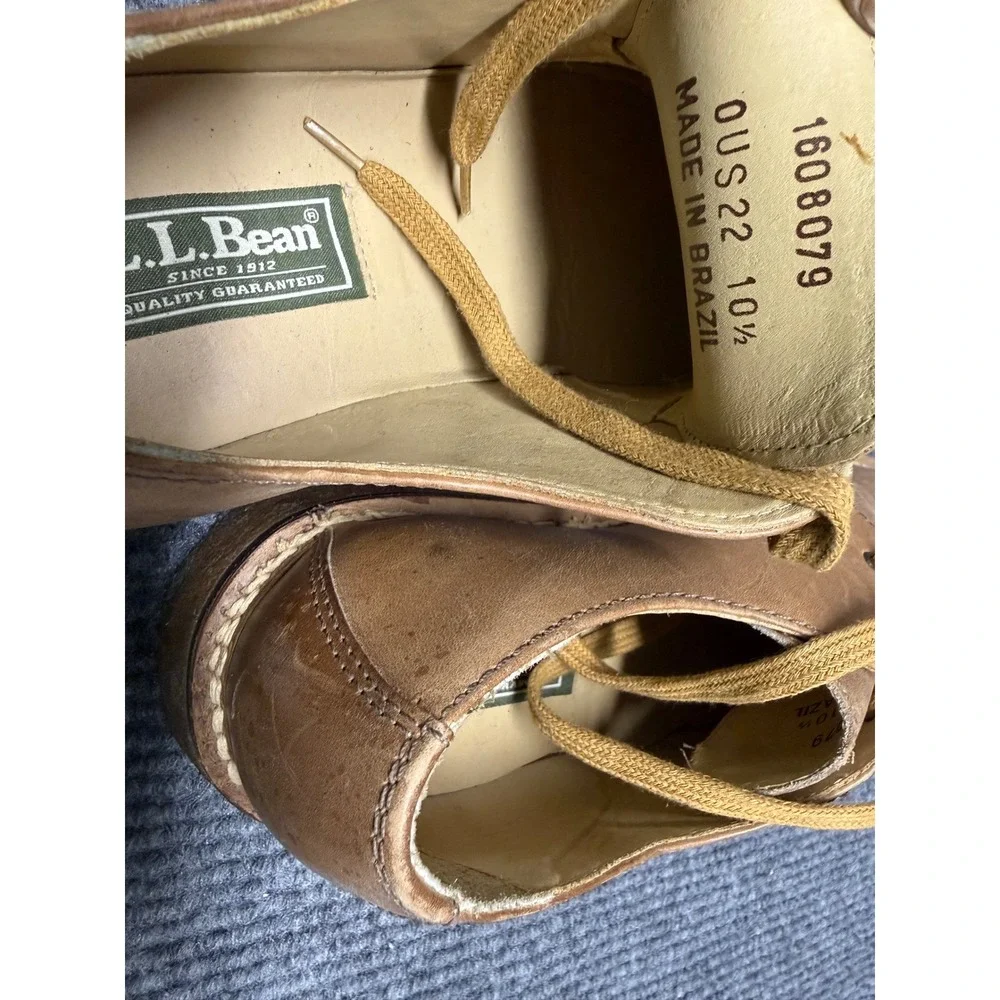 LL Bean‎ Mens Leather Oxford Shoes Tan Lace Up Low Top Made in USA Brown